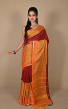 Skirt Nakshi Work Soft Cotton Saree in Vivid Auburn and Sunrise Orange