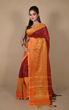 Skirt Nakshi Work Soft Cotton Saree in Vivid Auburn and Sunrise Orange