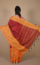 Skirt Nakshi Work Soft Cotton Saree in Vivid Auburn and Sunrise Orange