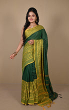 Skirt Nakshi Work Soft Cotton Saree in Pthalo Green and Turmeric Yellow