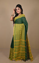 Skirt Nakshi Work Soft Cotton Saree in Pthalo Green and Turmeric Yellow