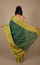 Skirt Nakshi Work Soft Cotton Saree in Pthalo Green and Turmeric Yellow