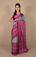 Skirt Nakshi Work Soft Cotton Saree in Grey and Pansy Purple