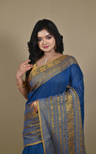 Skirt Nakshi Work Soft Cotton Saree in Cobalt Blue and Turmeric Yellow