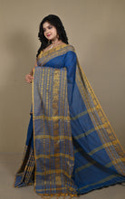 Skirt Nakshi Work Soft Cotton Saree in Cobalt Blue and Turmeric Yellow