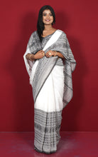 Skirt Nakshi Work Soft Cotton Saree in White and Black