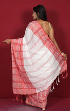 Skirt Nakshi Work Soft Cotton Saree in White and Red