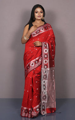 Bengal Handoom Soft Khadi Cotton SIlk Saree in Rust and Off White