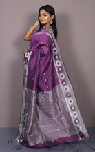 Bengal Handoom Soft Khadi Cotton SIlk Saree in Midnight Purple and Off White