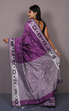 Bengal Handoom Soft Khadi Cotton SIlk Saree in Midnight Purple and Off White