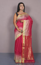 Handwoven Brush Kotki Khaddar Silk Saree with Traditional Rich Jamdani work Pallu in Cerise Pink, Beige and Golden