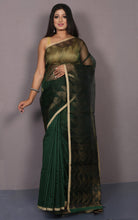 Half Matka and Half Resham Silk Saree with Jamdani Pallu in Lincoln Green, Beige and Antique Golden