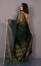 Half Matka and Half Resham Silk Saree with Jamdani Pallu in Lincoln Green, Beige and Antique Golden