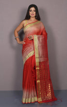 Handwoven Brush Kotki Khaddar Silk Saree with Traditional Rich Jamdani work Pallu in Bright Red, Beige and Golden