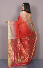 Handwoven Brush Kotki Khaddar Silk Saree with Traditional Rich Jamdani work Pallu in Bright Red, Beige and Golden