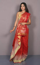 Handwoven Brush Kotki Khaddar Silk Saree with Traditional Rich Jamdani work Pallu in Bright Red, Beige and Golden