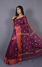 Embroidery Work Khadi Cotton SIlk Saree in Deep Magenta , White and Multicolored