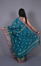 Embroidery Work Khadi Cotton SIlk Saree in Deep Rama Green , White and Multicolored