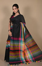 Soft Khadi Cotton Saree in Black and Multicolored