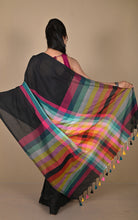 Soft Khadi Cotton Saree in Black and Multicolored