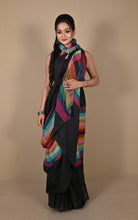 Soft Khadi Cotton Saree in Black and Multicolored