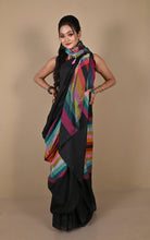 Soft Khadi Cotton Saree in Black and Multicolored