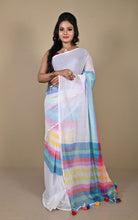 Soft Khadi Cotton Saree in Off White and Multicolored