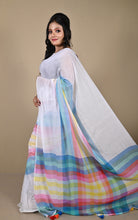 Soft Khadi Cotton Saree in Off White and Multicolored