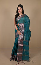 Khadi Cotton SIlk Saree with Paisley Woven Nakshi Border in Deep Sea Green and Antique Copper