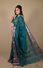 Khadi Cotton SIlk Saree with Paisley Woven Nakshi Border in Deep Sea Green and Antique Copper