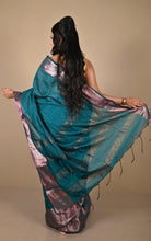 Khadi Cotton SIlk Saree with Paisley Woven Nakshi Border in Deep Sea Green and Antique Copper