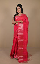 Khadi Cotton SIlk Saree with Paisley Woven Nakshi Border in Hot Pink and Antique Silver