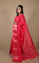 Khadi Cotton SIlk Saree with Paisley Woven Nakshi Border in Hot Pink and Antique Silver