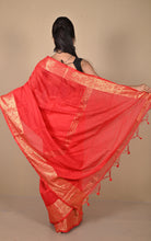 Khadi Cotton SIlk Saree with Paisley Woven Nakshi Border in Bright Red and Antique Golden