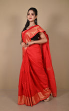 Khadi Cotton SIlk Saree with Paisley Woven Nakshi Border in Bright Red and Antique Golden