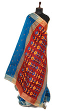 Blended Cotton Silk Jamdani Saree in Sapphire Blue, Golden Yellow, Black and Venetian Red