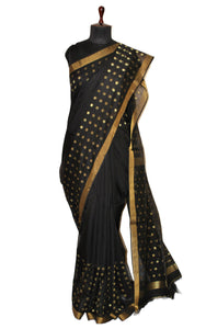 Blended Cotton Saree in Black and Gold