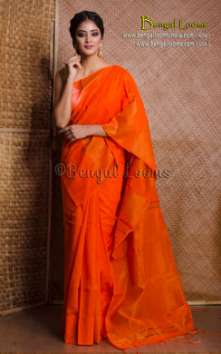 Handwoven Crowned Temple Border Soft Cotton Kanjivaram Saree in Orange