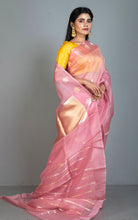 Designer Handloom Kora Silk Banarasi Saree in Pastel Pink with Silver and Gold Zari Nakshi Work
