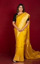 Designer Handloom Kora Silk Banarasi Saree in Yellow and Water Gold Zari Nakshi Work