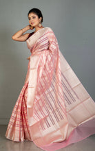 Designer Kora Organza Silk Banarasi Saree in Light Pink with Off White
