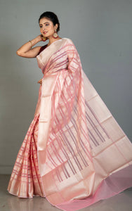 Designer Kora Organza Silk Banarasi Saree in Light Pink with Off White