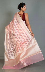 Designer Kora Organza Silk Banarasi Saree in Light Pink with Off White