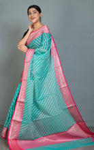 Designer Kora Organza Silk Banarasi Saree in Medium Turquoise and Cerise Pink