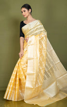 Designer Kora Organza Silk Banarasi Saree in Pastel Yellow and Off White