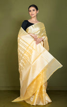 Designer Kora Organza Silk Banarasi Saree in Pastel Yellow and Off White