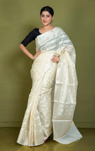 Designer Kora Organza Silk Banarasi Saree in Light Beige and Off White