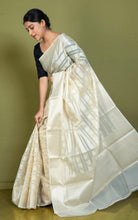Designer Kora Organza Silk Banarasi Saree in Light Beige and Off White