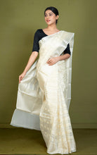 Designer Kora Organza Silk Banarasi Saree in Light Beige and Off White