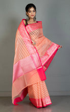 Designer Kora Organza Silk Banarasi Saree in Light Coral and Deep Pink